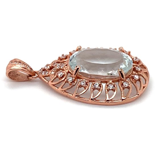 Aquamarine 7.65ct Rose Gold Solid Silver Pendant - Picture 6 of 7